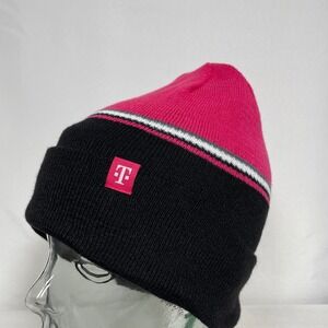 T-Mobile Tuesday Promotional Magenta Black Cuffed Knit Beanie NEW